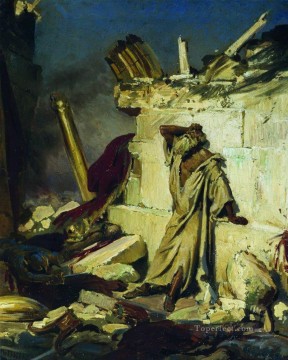cry of prophet jeremiah on the ruins of jerusalem on a bible subject 1870 Ilya Repin Oil Paintings